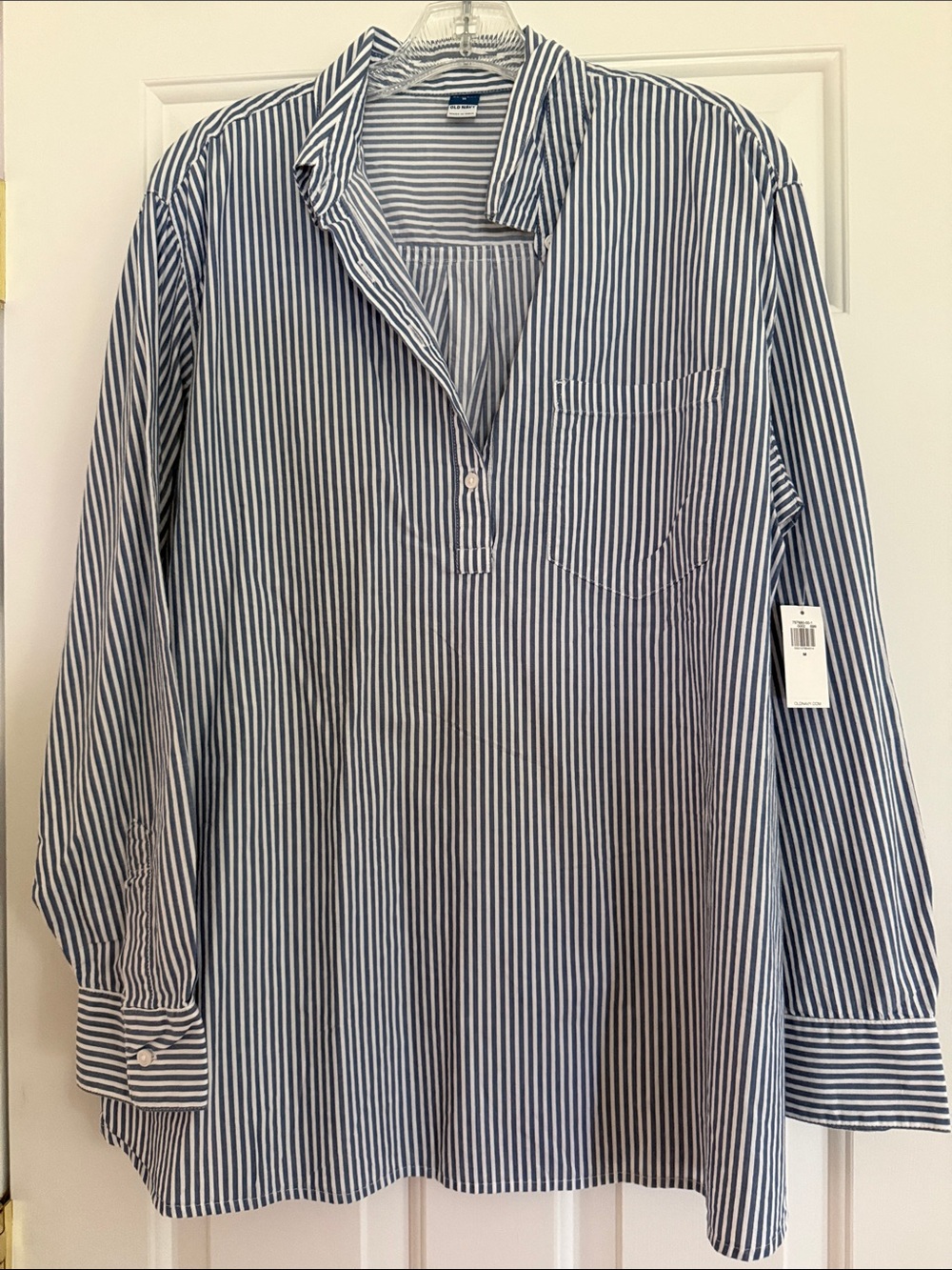 Old Navy Women’s Maternity Navy and White Striped Button-Down Shirt